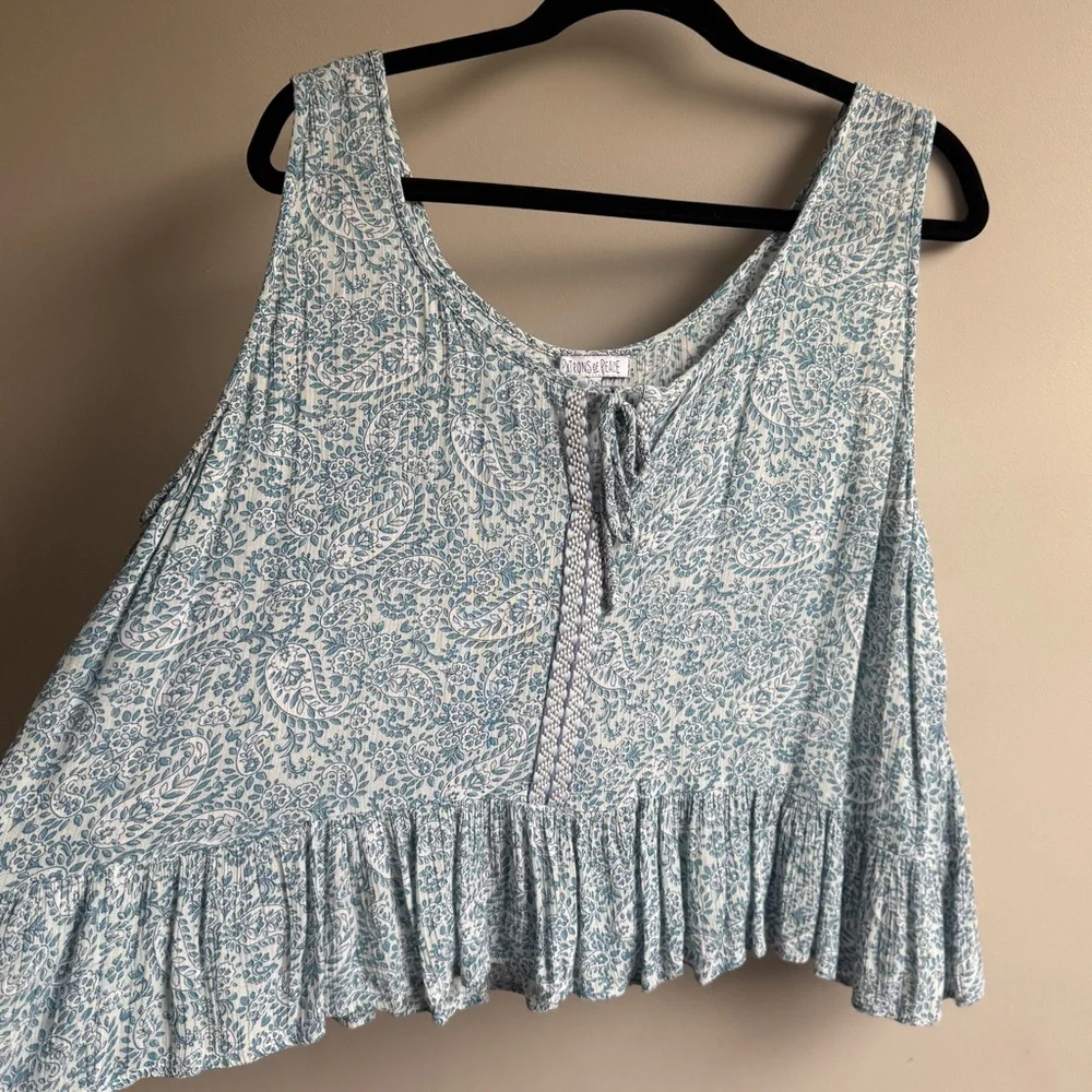 Patrons of Peace Blue Paisley Sleeveless Top – Size Large, Boho Peplum, Slight C - Picture 3 of 9